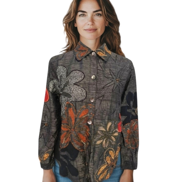 Pure Silk Witchy Whimsigoth Floral Beaded Embroidered Artsy Blouse/Jacket Sz M - Picture 10 of 10